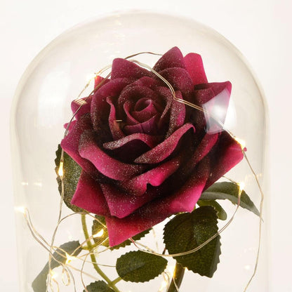 Magical Pink Handmade Enchanted Rose with Glass Dome Bell Jar and LED Lights (23cm) - Angraves Memorials
