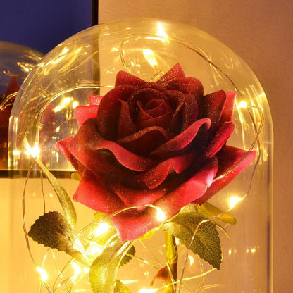 Magical Pink Handmade Enchanted Rose with Glass Dome Bell Jar and LED Lights (23cm) - Angraves Memorials