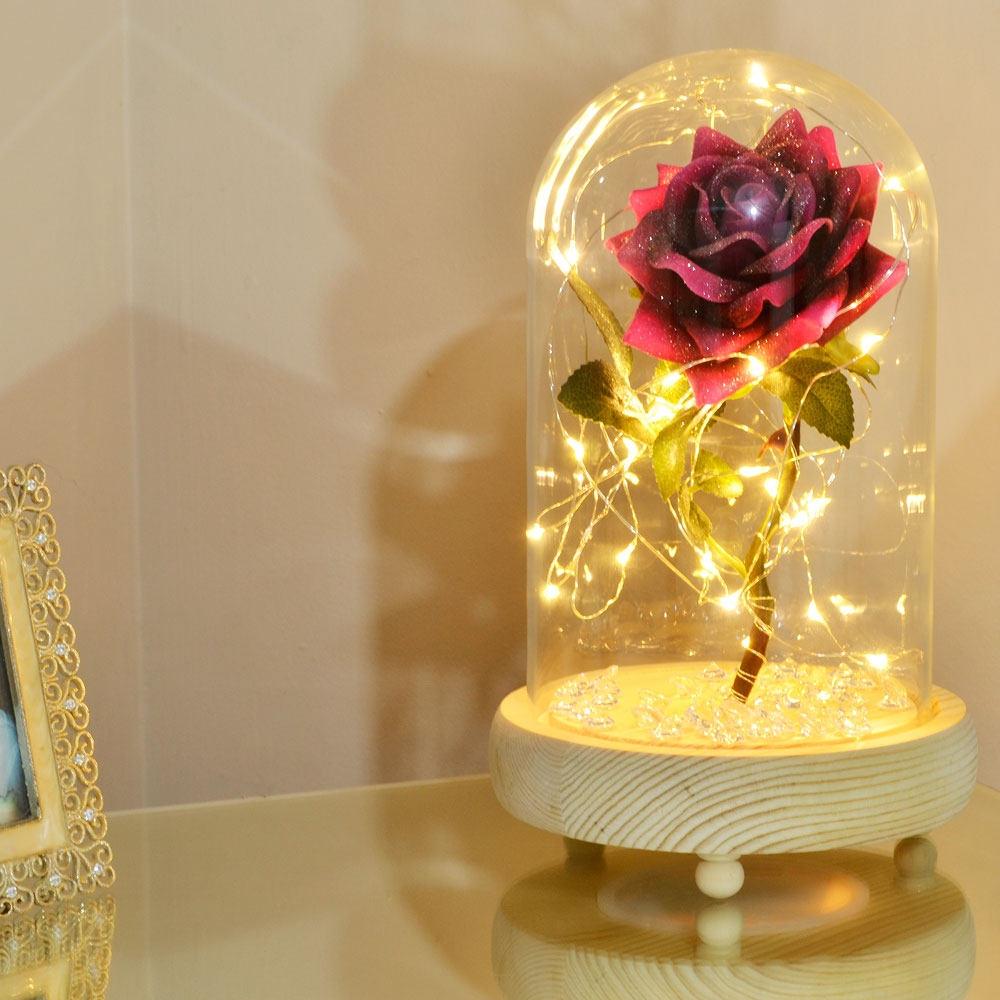 Magical Pink Handmade Enchanted Rose with Glass Dome Bell Jar and LED Lights (23cm) - Angraves Memorials