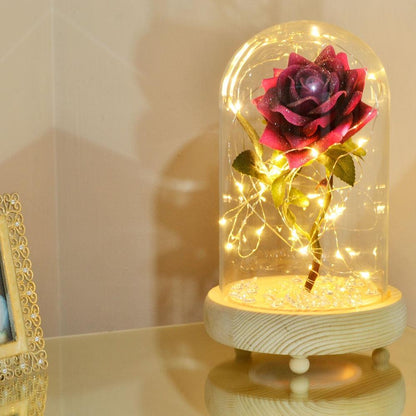 Magical Pink Handmade Enchanted Rose with Glass Dome Bell Jar and LED Lights (23cm) - Angraves Memorials