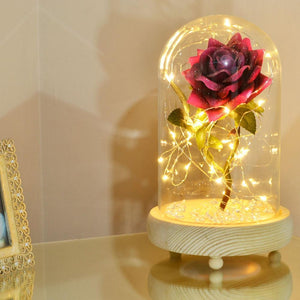 Magical Pink Handmade Enchanted Rose with Glass Dome Bell Jar and LED Lights (23cm) - Angraves Memorials