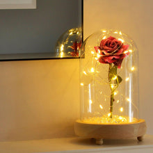 Load image into Gallery viewer, Glitter Pink Handmade Enchanted Rose with Glass Dome Bell Jar and LED Lights (23cm) - Angraves Memorials