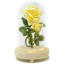 Load image into Gallery viewer, Bella Yellow Handmade Enchanted Rose &amp; Rosebud with Glass Dome Bell Jar and LED Lights (23cm) - Angraves Memorials