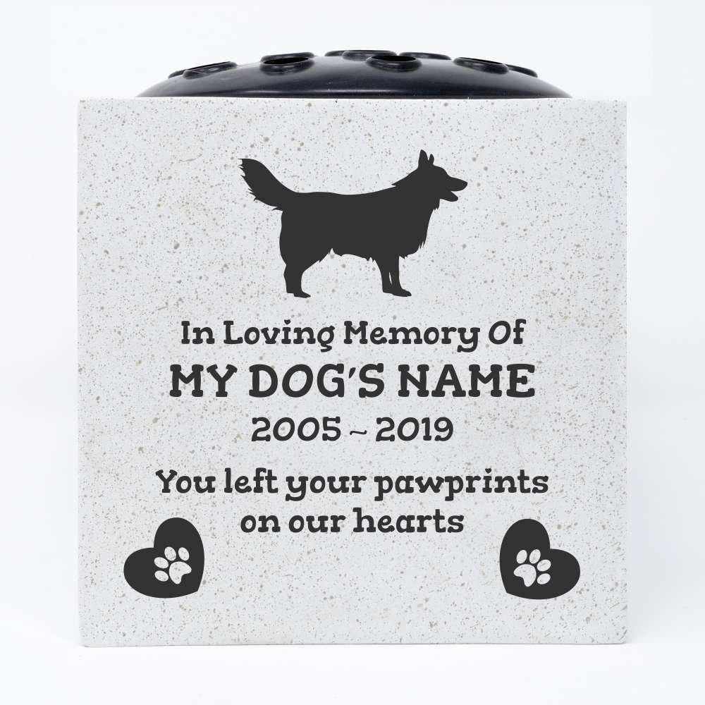 Border Collie Personalised Pet Dog Graveside Memorial Flower Vase