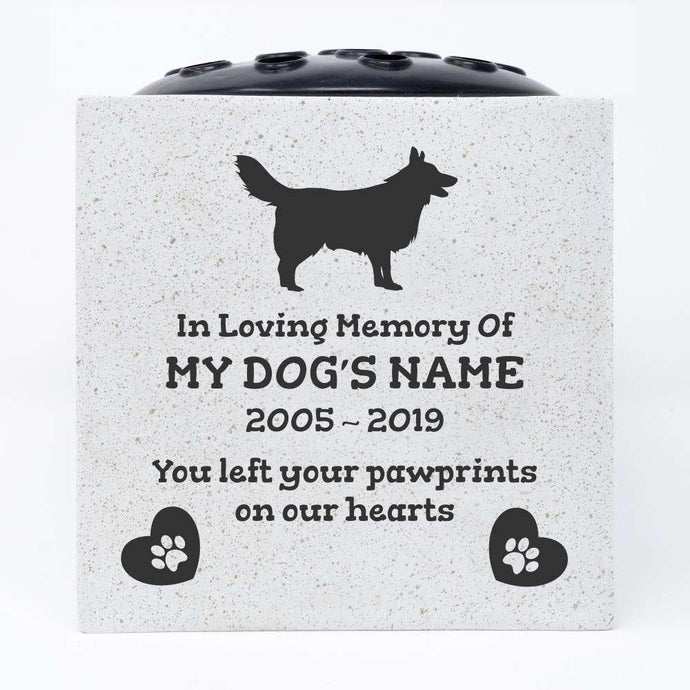 Border Collie Personalised Pet Dog Graveside Memorial Flower Vase