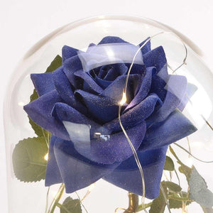 Magical Blue Handmade Enchanted Rose with Glass Dome Bell Jar and LED Lights (23cm) - Angraves Memorials