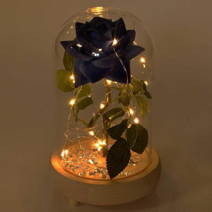 Magical Blue Handmade Enchanted Rose with Glass Dome Bell Jar and LED Lights (23cm) - Angraves Memorials
