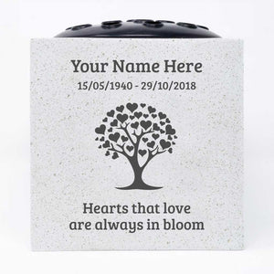Personalised Hearts That Love Are Always In Bloom Graveside Memorial Flower Vase