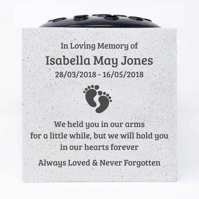 Personalised Baby Footprints Graveside Memorial Flower Vase