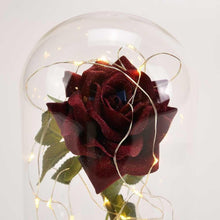 Load image into Gallery viewer, Handmade Magical Red Enchanted Rose in Glass Dome Bell Jar with Pretty LED Lights - Angraves Memorials