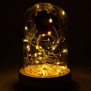 Handmade Magical Red Enchanted Rose in Glass Dome Bell Jar with Pretty LED Lights - Angraves Memorials