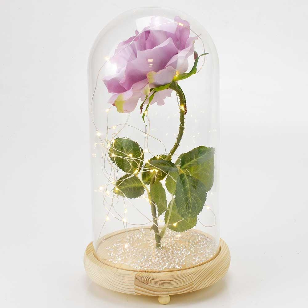 Extra Large Fairy Tale Enchanted Lavender Rose in Glass Dome Bell Jar Cloche with Magical Glow Lights (Perfect for Wedding Displays) - Angraves Memorials