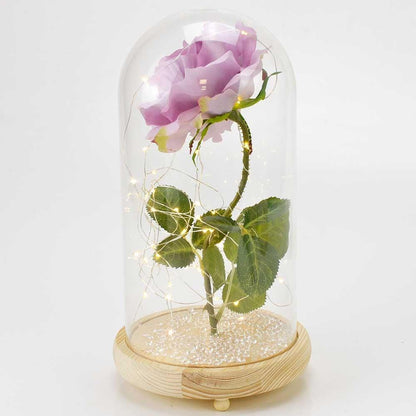 Extra Large Fairy Tale Enchanted Lavender Rose in Glass Dome Bell Jar Cloche with Magical Glow Lights (Perfect for Wedding Displays) - Angraves Memorials