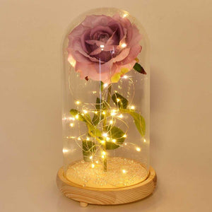 Extra Large Fairy Tale Enchanted Lavender Rose in Glass Dome Bell Jar Cloche with Magical Glow Lights (Perfect for Wedding Displays) - Angraves Memorials