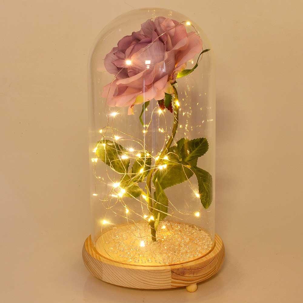 Extra Large Fairy Tale Enchanted Lavender Rose in Glass Dome Bell Jar Cloche with Magical Glow Lights (Perfect for Wedding Displays) - Angraves Memorials