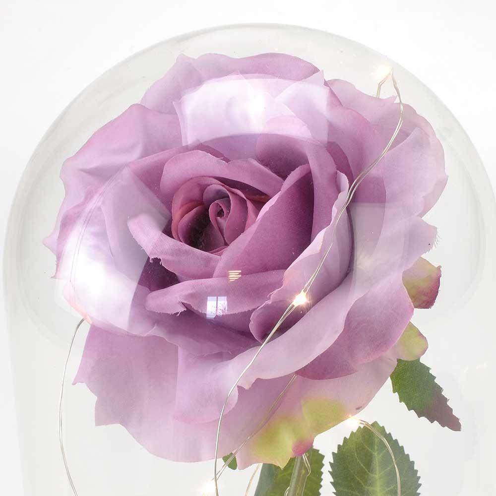 Extra Large Fairy Tale Enchanted Lavender Rose in Glass Dome Bell Jar Cloche with Magical Glow Lights (Perfect for Wedding Displays) - Angraves Memorials