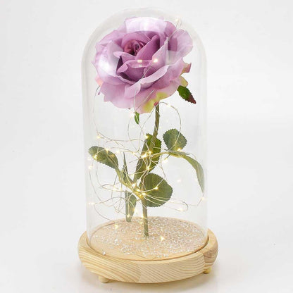 Extra Large Fairy Tale Enchanted Lavender Rose in Glass Dome Bell Jar Cloche with Magical Glow Lights (Perfect for Wedding Displays) - Angraves Memorials
