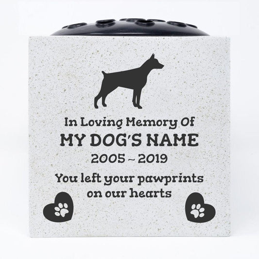 Dobermann personalised engraved pet memorial flower vase