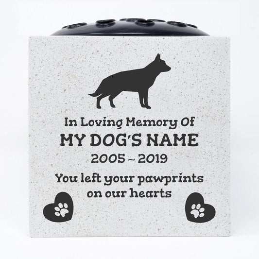 German Shepherd personalised engraved pet memorial vase