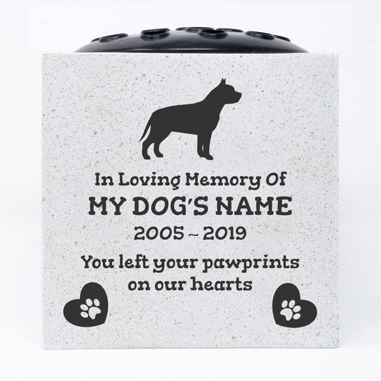 Pit Bull Terrier personalised engraved pet memorial vase
