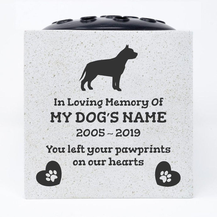 Pit Bull Terrier Personalised Pet Dog Graveside Memorial Flower Vase