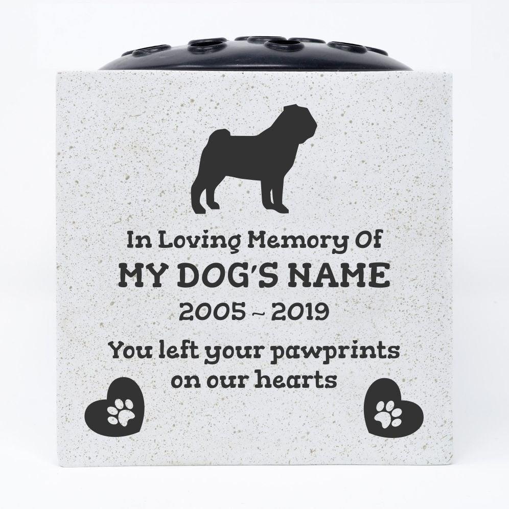 Pug Personalised Pet Dog Graveside Memorial Flower Vase