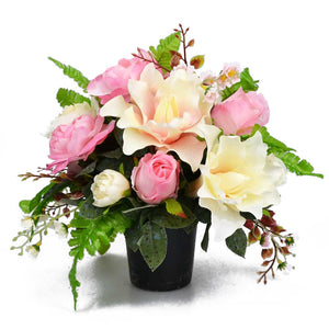 Greta Pink Lily & Roses Artificial Flower Memorial Arrangement